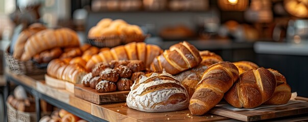 Inviting Artisanal Bakery Cafe with Freshly Baked Breads and Pastries on Display