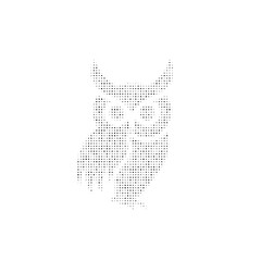 The owl symbol filled with black dots. Pointillism style. Vector illustration on white background