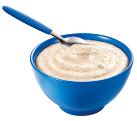 tigela com mingau de flocos de aveia isolado em fundo transparente