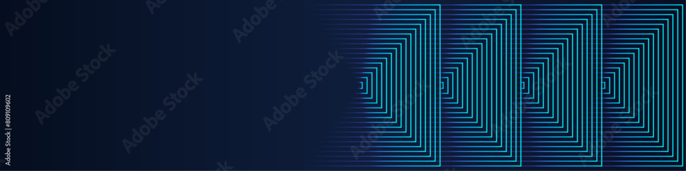 Leinwandbilder Abstract futuristic dark background with glowing blue green geometric lines design. Modern shiny blue geometric pattern with rectangular line pattern. Horizontal banner template overlay layer	