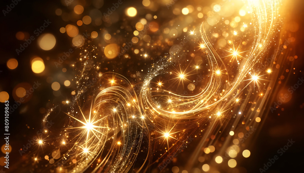 Poster festive background with golden, sparkling lights and soft bokeh effects. the lights is appear to be 