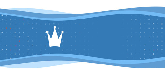 Blue wavy banner with a white crown symbol on the left. On the background there are small white shapes, some are highlighted in red. There is an empty space for text on the right side