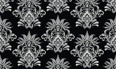 Hand draw Ikat floral paisley embroidery.Ikat ethnic oriental pattern traditional.Aztec style abstract vector illustration.great for textiles, banners, wallpapers, wrapping vector design.