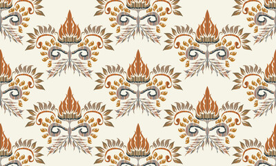 Hand draw Ikat floral paisley embroidery.Ikat ethnic oriental seamless pattern traditional.Aztec style abstract vector illustration.great for textiles, banners, wallpapers, wrapping vector design.