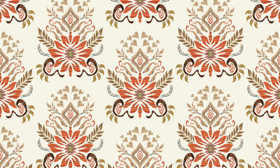 Hand draw Ikat floral paisley embroidery.Ikat ethnic oriental pattern traditional.Aztec style abstract vector illustration.great for textiles, banners, wallpapers, wrapping vector design.