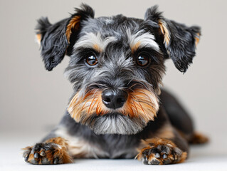 Cute, playful, young dog, Miniature Schnauzer, pet, couch, sofa, Headshot, Portrait, photorealistic, couch, sofa, png, AI