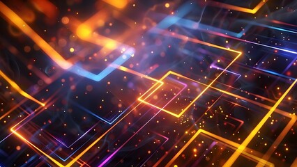 Obraz premium Futuristic abstract square technology background with glowing blue and purple lines. Concept Abstract Art, Futuristic Design, Technology Background, Glowing Lines, Blue and Purple Palette