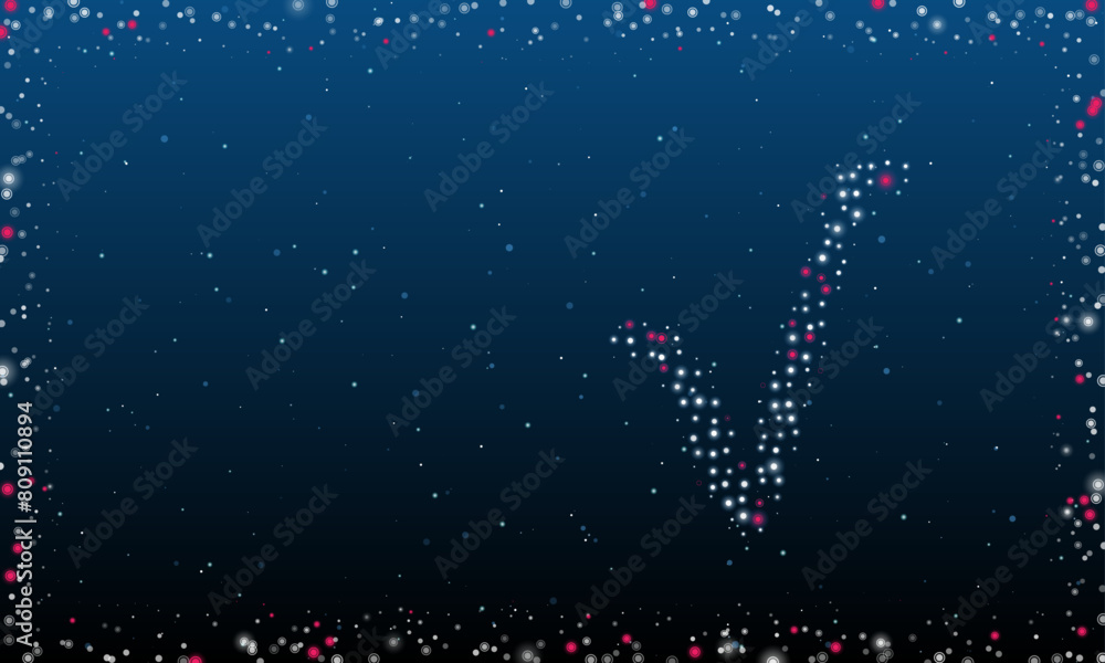 Poster on the right is the square root symbol filled with white dots. pointillism style. abstract futuristi