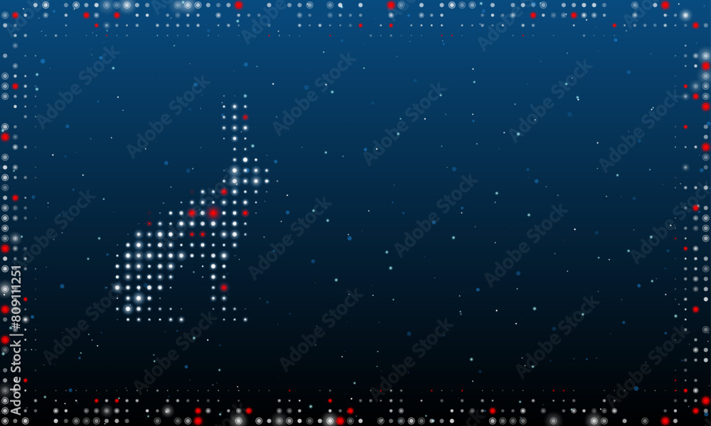 Poster on the left is the hare symbol filled with white dots. pointillism style. abstract futuristic frame 