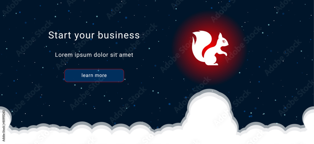 Poster business startup concept landing page screen. the squirrel symbol on the right is highlighted in bri