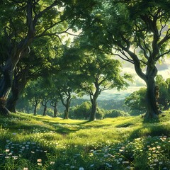 Fototapeta premium Merge the essence of music expressions into a verdant landscape devoted to environmental conservation