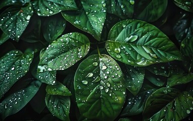 Fototapeta premium Fresh Dew on Lush Green Leaves