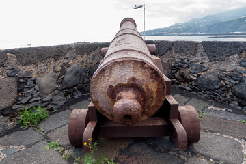 Ancient cannon in the fortification of the island of La Palma