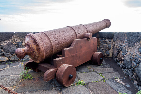 Ancient cannon in the fortification of the island of La Palma