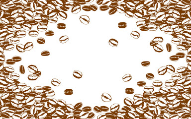 coffee background. Coffee beans in frames, border. Coffee beans background. Coffee Beans Illustration for packaging.