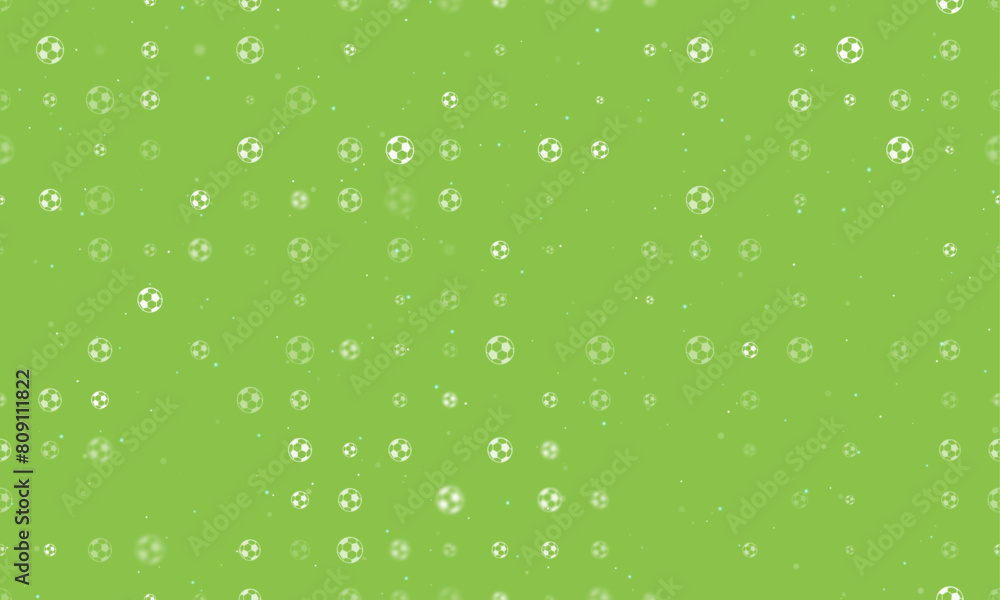 Poster seamless background pattern of evenly spaced white football symbols of different sizes and opacity. 