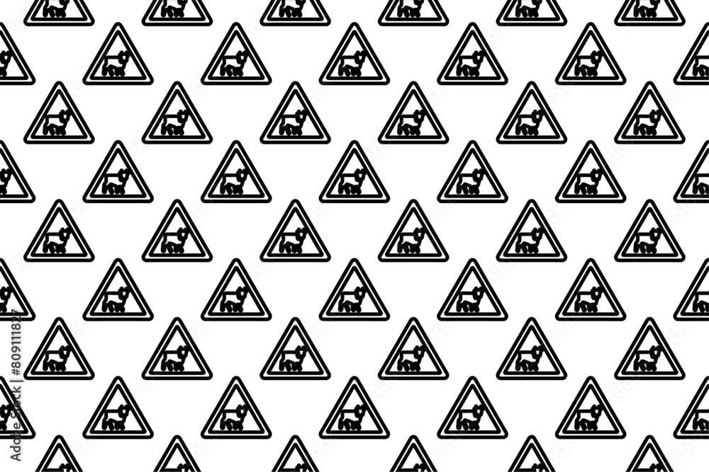 Poster seamless pattern completely filled with outlines of pets road signs. elements are evenly spaced. vec