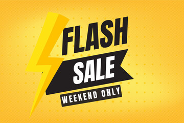 Flash Sale Shopping Poster or banner with Flash icon and 3D text on yellow background.
