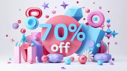 a 3d rendering of a 70 percent off sign