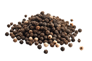 Black peppercorns isolated on a transparent background.