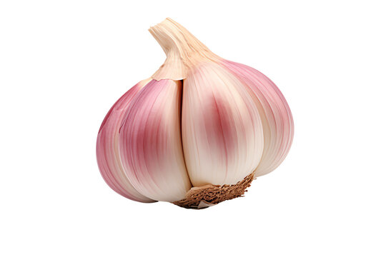 A photo of a garlic bulb with the outer skin removed, sitting on a black background.