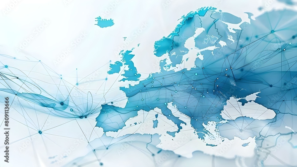 Poster abstract map of western europe showing global network connectivity for data transfer. concept europe