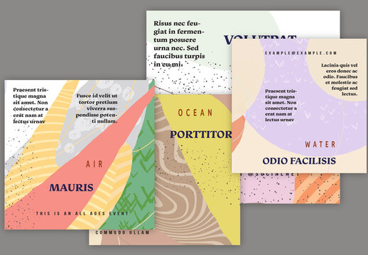 Social Media Square Post Layout Overlapping Blobs Textured With Spots And Lines