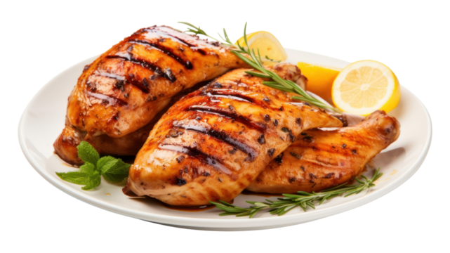 PNG Grilled chicken lemon fruit meat