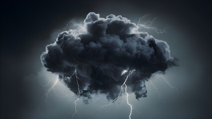 Black storm clouds with lightning and smoke on a transparent background.