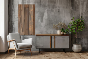 Contemporary Minimalist Corner with Designer Furniture and Textured Concrete Wall