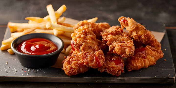 Fried Chicken broasted with black table background