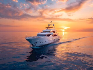Luxurious Yacht Sailing at Breathtaking Sunset on the Open Sea