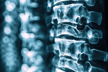 Xray film of the human spine, focused on vertebral alignment and disc health, precise medical diagnostic use, - obrazy, fototapety, plakaty
