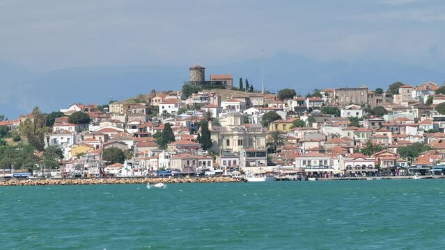 balikesir ayvalik cunda island iconic view coast sea and old mill new museum at the top