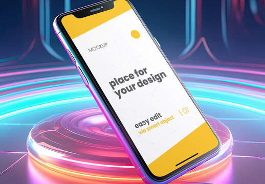 Cellphone with 3d color effects mockup 04 Generative Ai