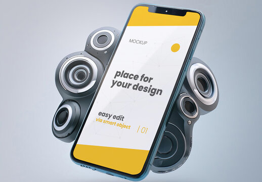 Cellphone with 3d sound effects mockup Generative Ai