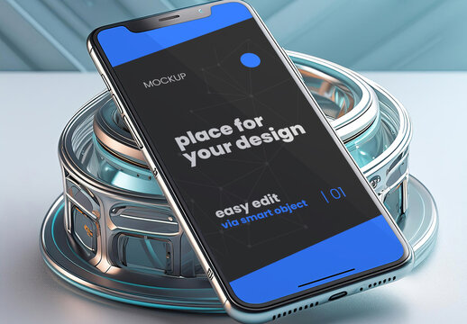 Cellphone with 3d tech effects mockup 03 Generative Ai