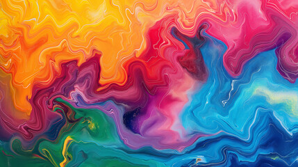 A colorful painting with a rainbow and a wave