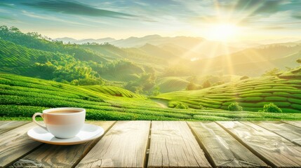 Aromatic Elixir: Steaming Cup of Coffee on Wooden Table