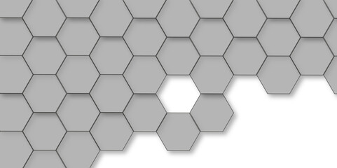 Abstract white and gray with hexagon and hexagonal background. Luxury grey pattern with hexagons. abstract 3d hexagonal background with shadow. 3D futuristic abstract honeycomb mosaic background.