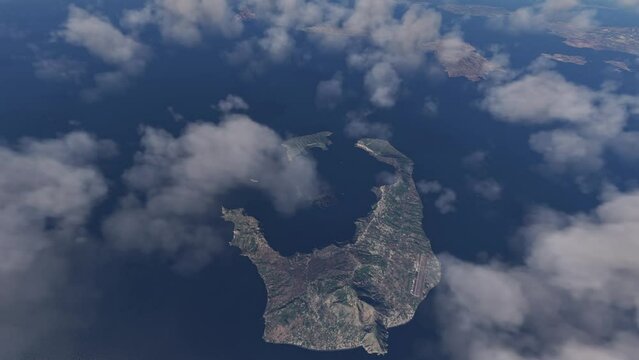 Top aerial view of the island Thira or Fira in Santorini. Greece