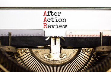AAR After action review symbol. Concept words AAR After action review typed on beautiful old retro...
