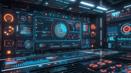 Obraz premium A computer monitor with a large glowing circle in the middle