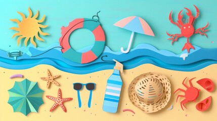 Naklejka premium summer sale background with sea shells paper cut out