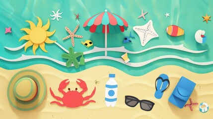 summer holiday with shells beach set illustration background.