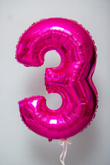 Pink number 3 foil balloon 3 years old