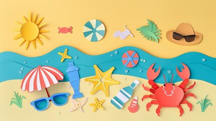 This is a beach scene made of paper cutouts.