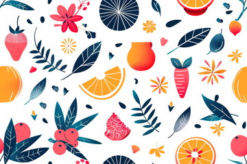 playful patterns using cute and simple pieces arranged in delightful compositions on a white background.