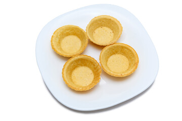 Pastries made from shortcrust pastry in the shape of a basket. Snack item.