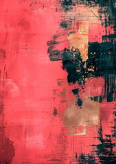 Rose gold brushstrokes on a red canvas, abstract, metallic sheen